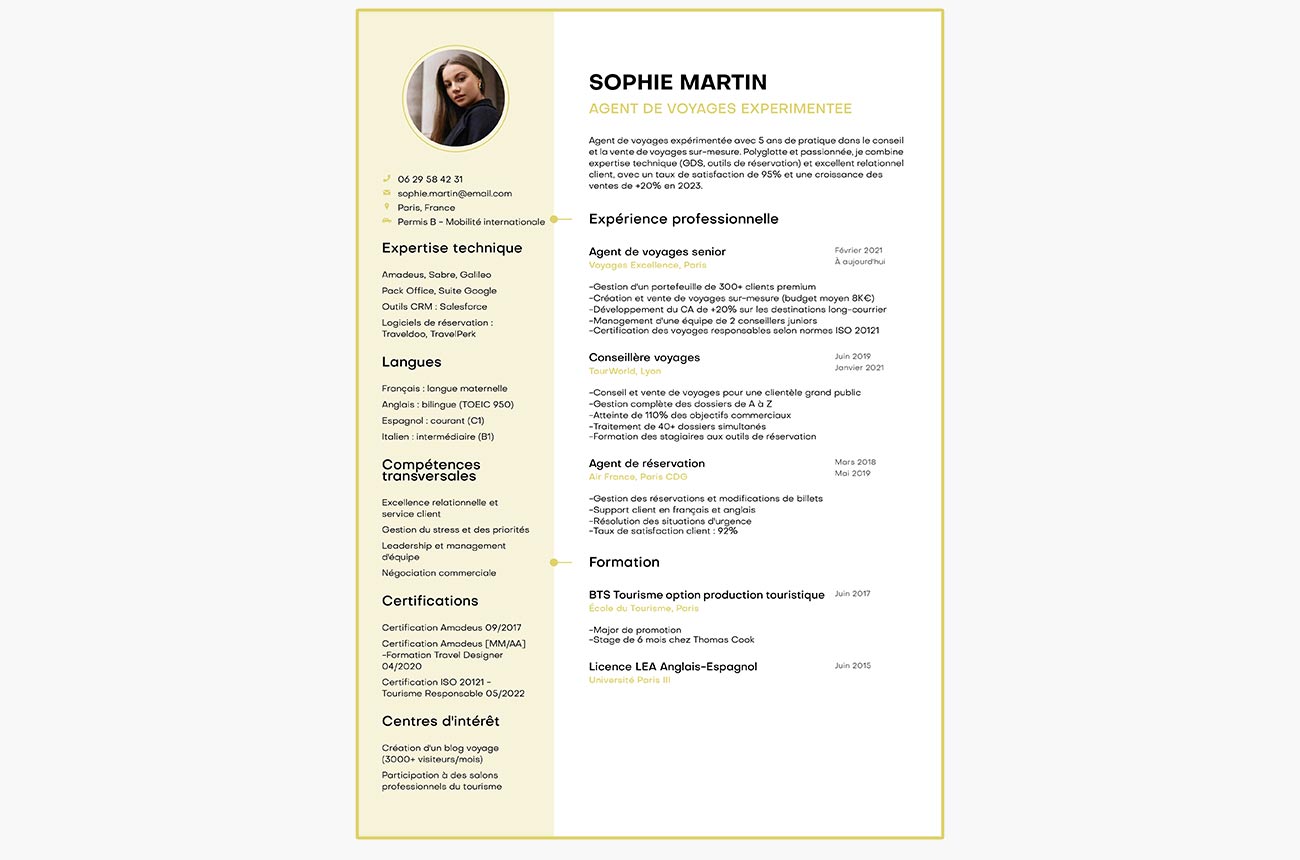 exemple de CV d'agent de voyages